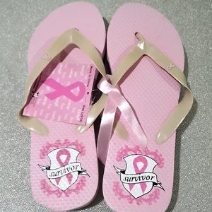 Breast Cancer Awareness Pink Ribbon Flip-Flops L (10-11) Survivor or Supporter